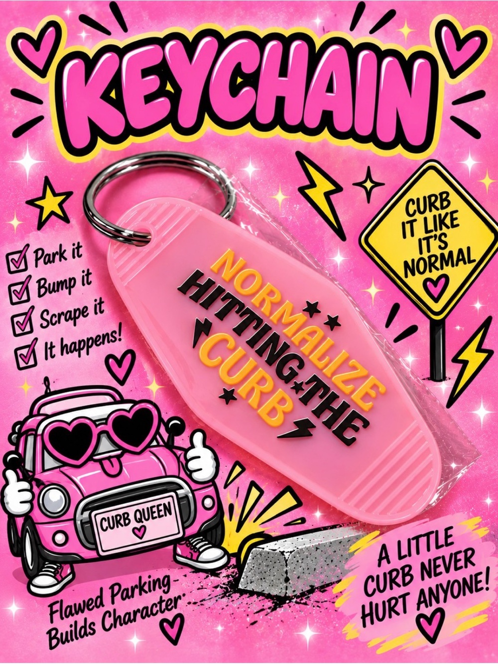 'Normalize Hitting The Curb' Key & Card Holder Keychain - Pink
